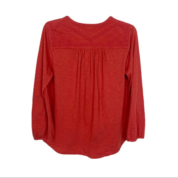 Lucky Brand Embroidered V-Neck Long Sleeve Top in Red Size Medium - Picture 4 of 9
